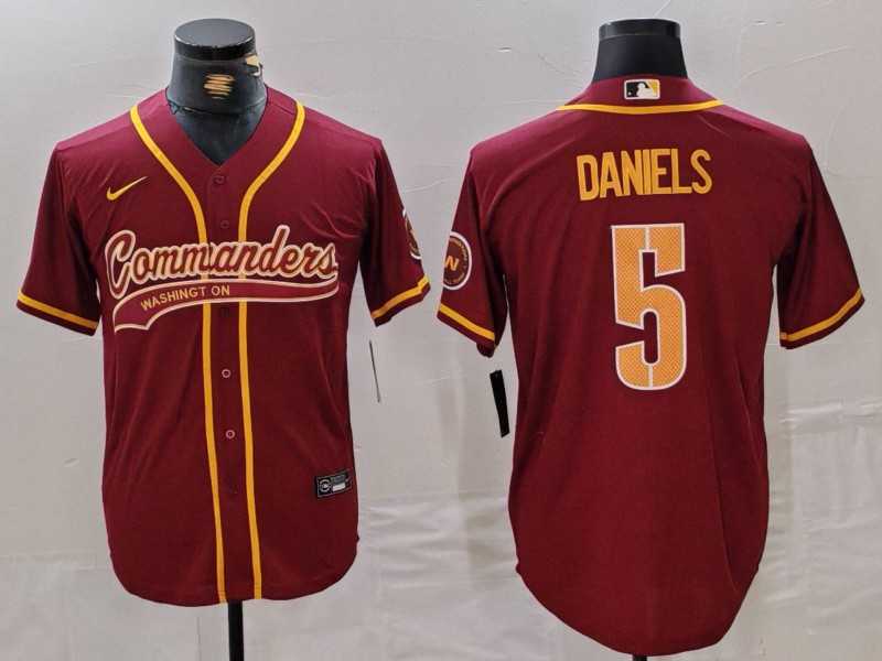 Mens Washington Commanders #5 Jayden Daniels Burgundy With Patch Cool Base Stitched Baseball Jersey